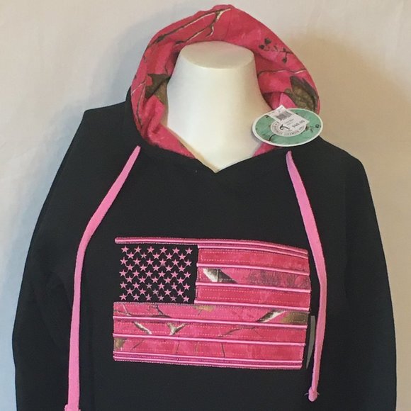 Realtree Tops - Realtree Xtra Black Pink Camo USA Pullover Hoodie
